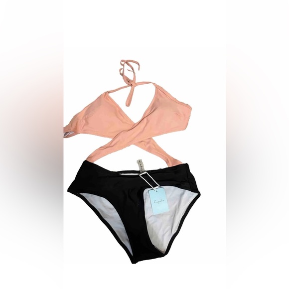 Cupshe Black and Peach Monokini. Open back. New with tags. - Picture 1 of 1